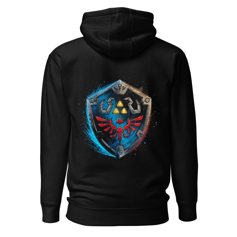 Hoodie Zelda Hylian Shield Triforce Blue Brushstroke - Espalda