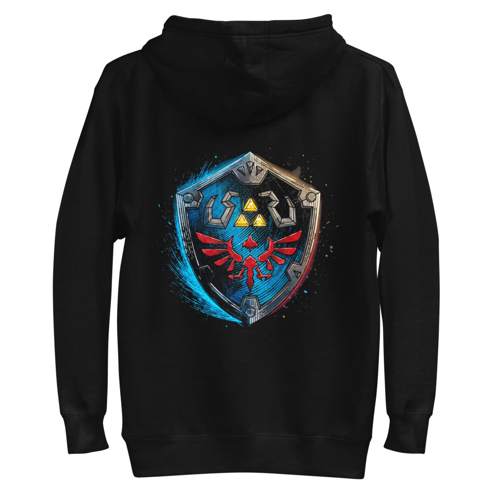 Hoodie Zelda Hylian Shield Triforce Blue Brushstroke - Plano