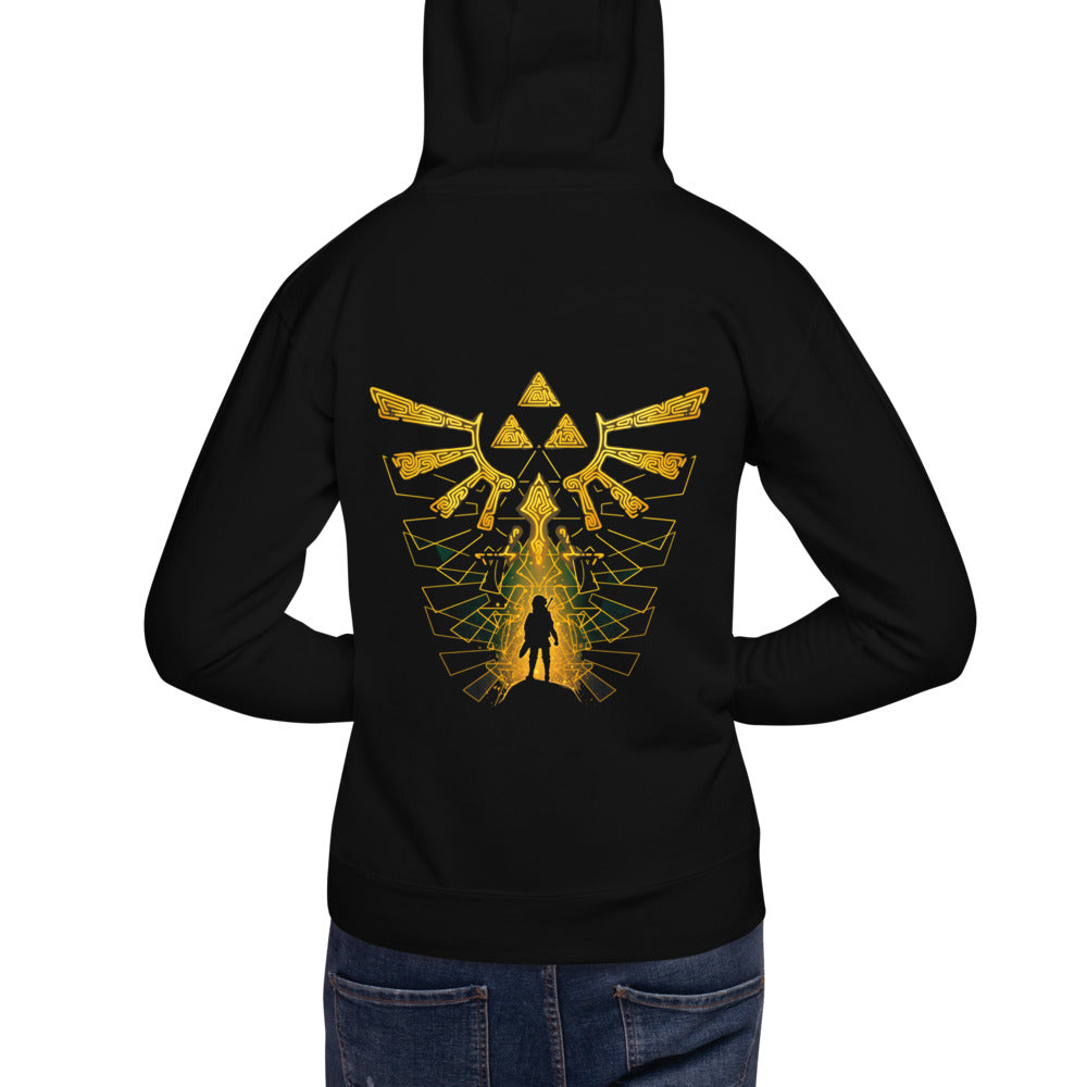 Hoodie Zelda Link Silhouette Golden Hylian Crest - Modelo espalda A