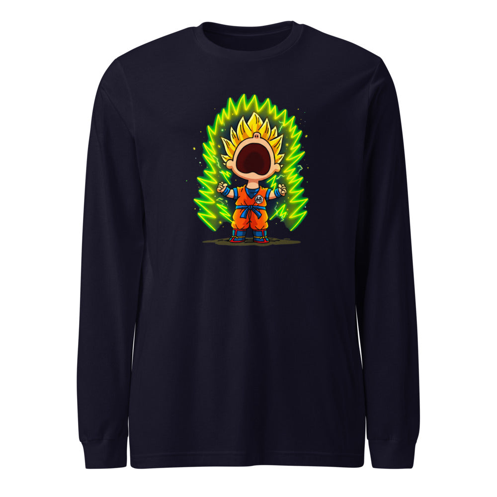Manga Larga Goku Super Saiyan Peanuts Scream Green Aura - Frente