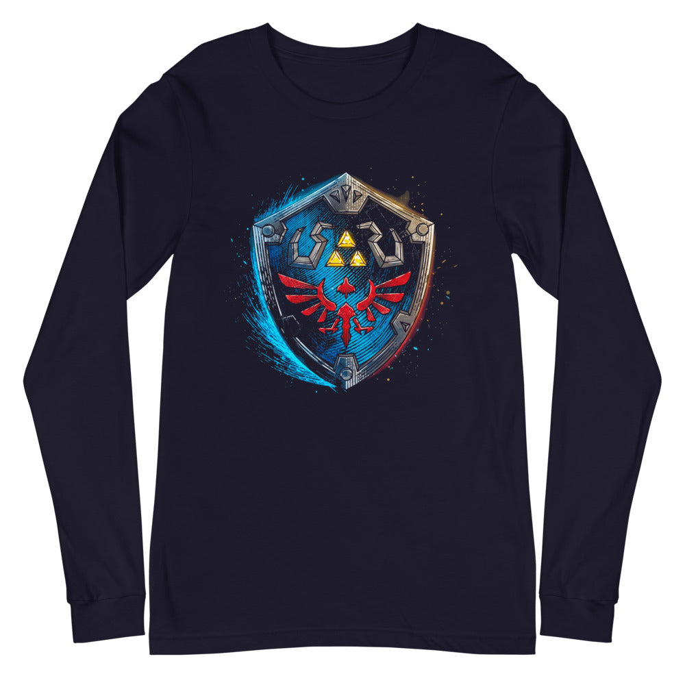 Manga Larga Zelda Hylian Shield Triforce Blue Brushstroke - Plano