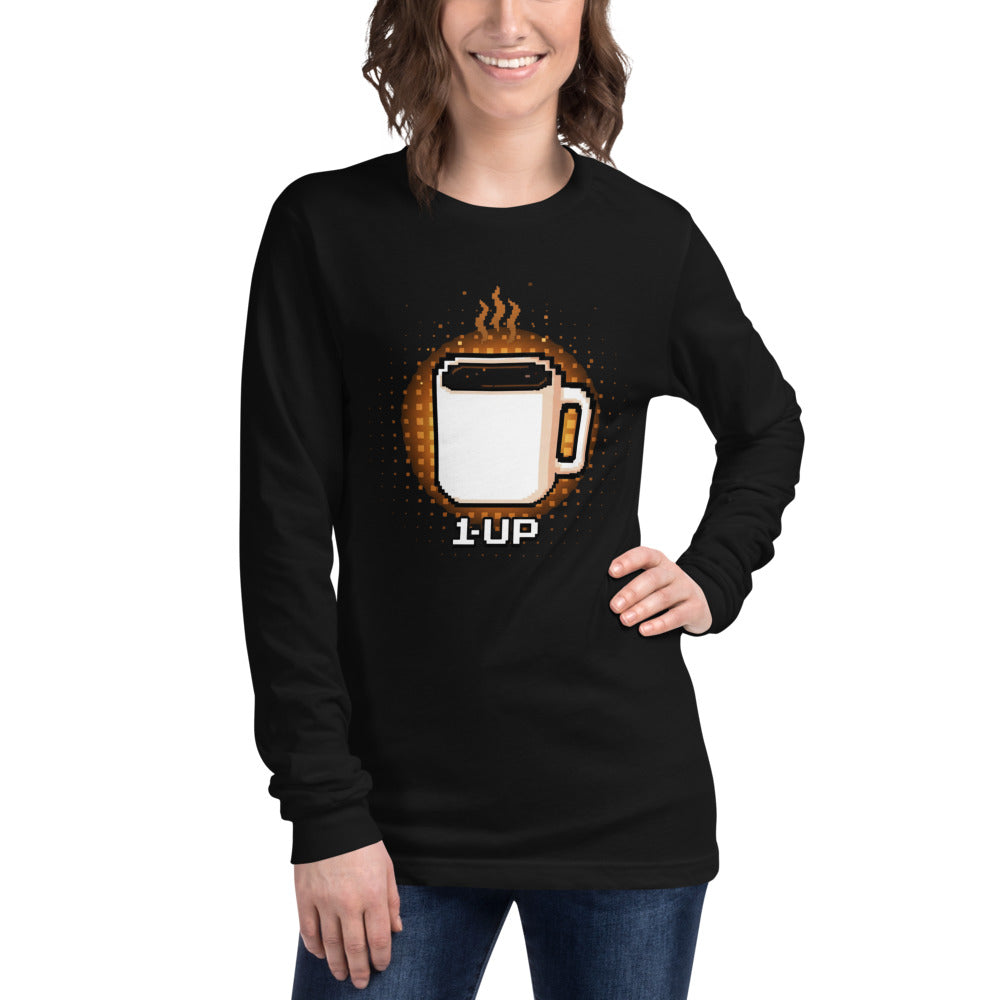 Manga Larga 1 Up Pixel Coffee Mug Amber Glow - Modelo femenina