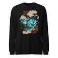 Manga Larga Blue Fanged Cat Crow And Roses - Frente