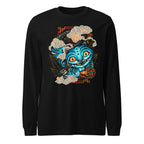 Manga Larga Blue Fanged Cat Crow And Roses - Frente