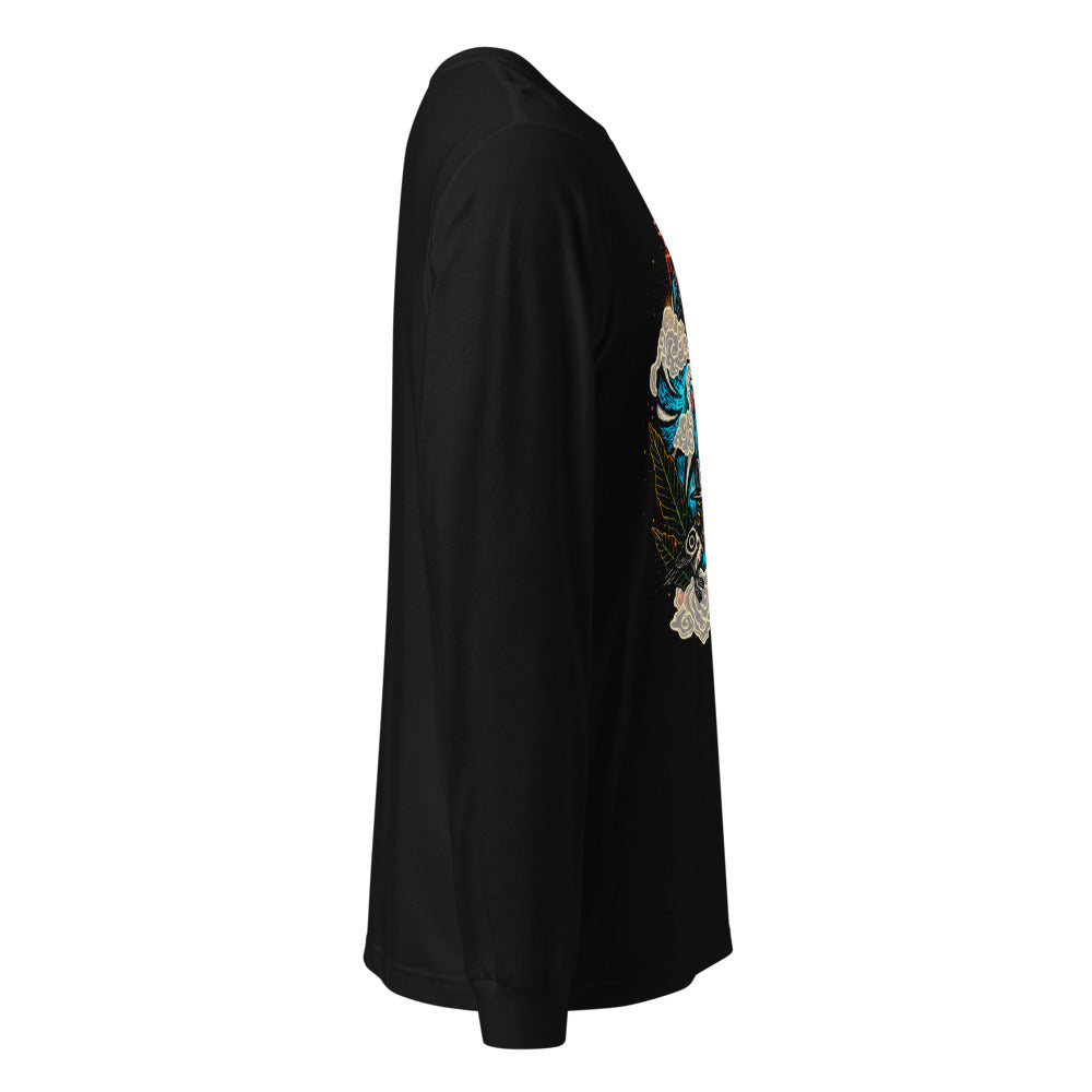 Manga Larga Blue Fanged Cat Crow And Roses - Lateral fantasma