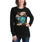 Manga Larga Blue Fanged Cat Crow And Roses - Modelo femenina