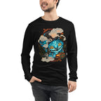 Manga Larga Blue Fanged Cat Crow And Roses - Modelo masculino