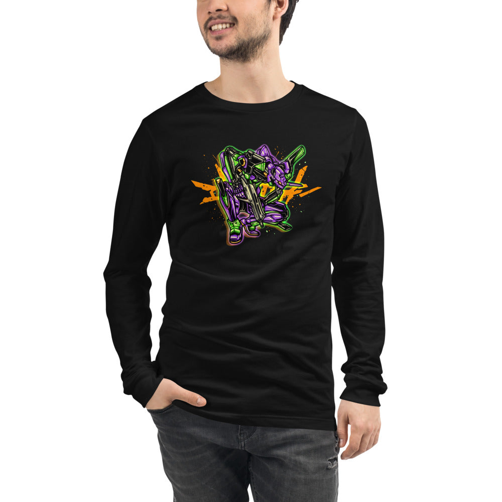 Manga Larga Evangelion Unit 01 Crouching Orange Splatter - Modelo masculino