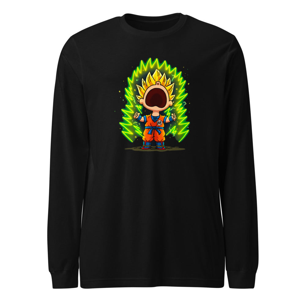 Manga Larga Goku Super Saiyan Peanuts Scream Green Aura - Frente