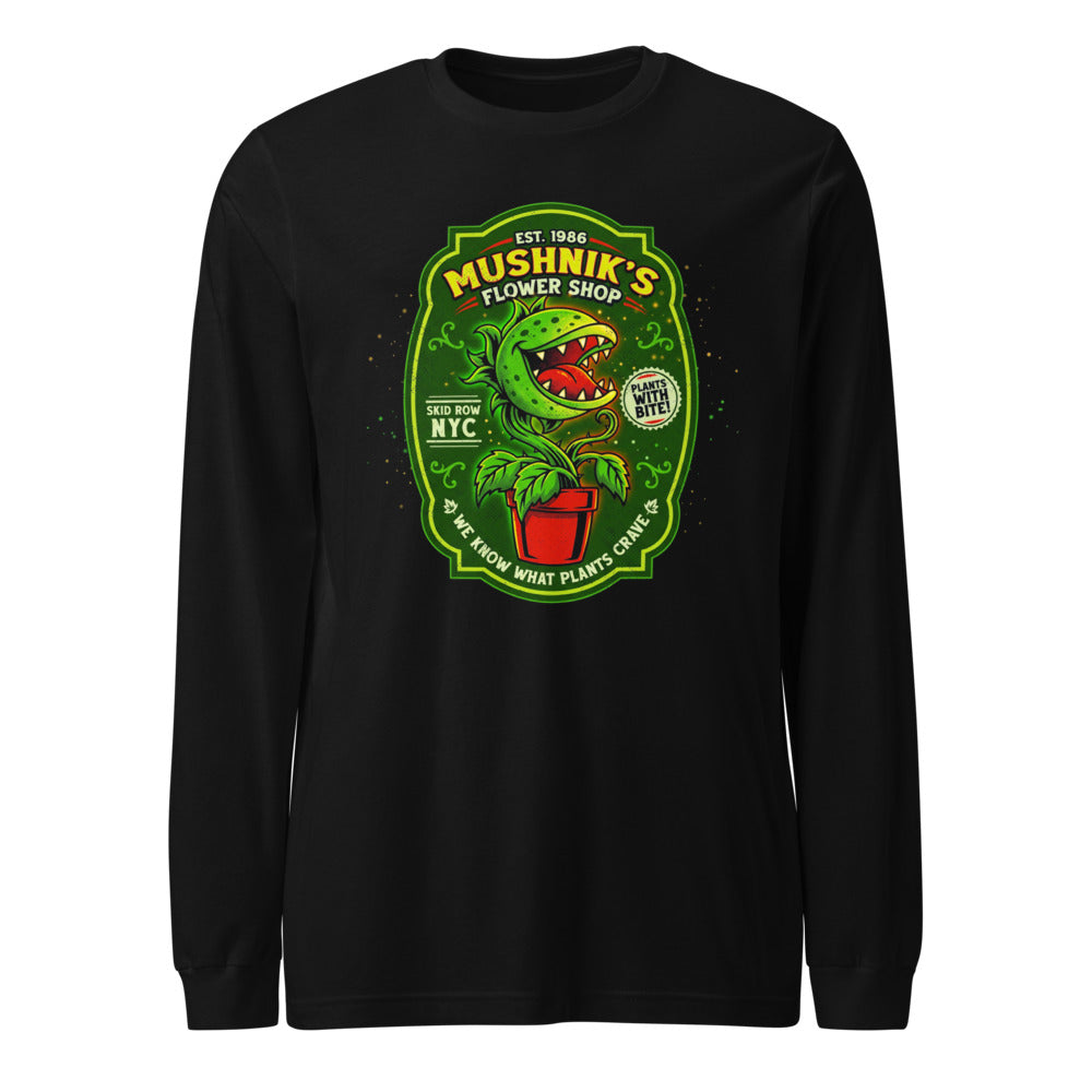 Manga Larga Little Shop of Horrors Mushniks Flower Shop - Frente