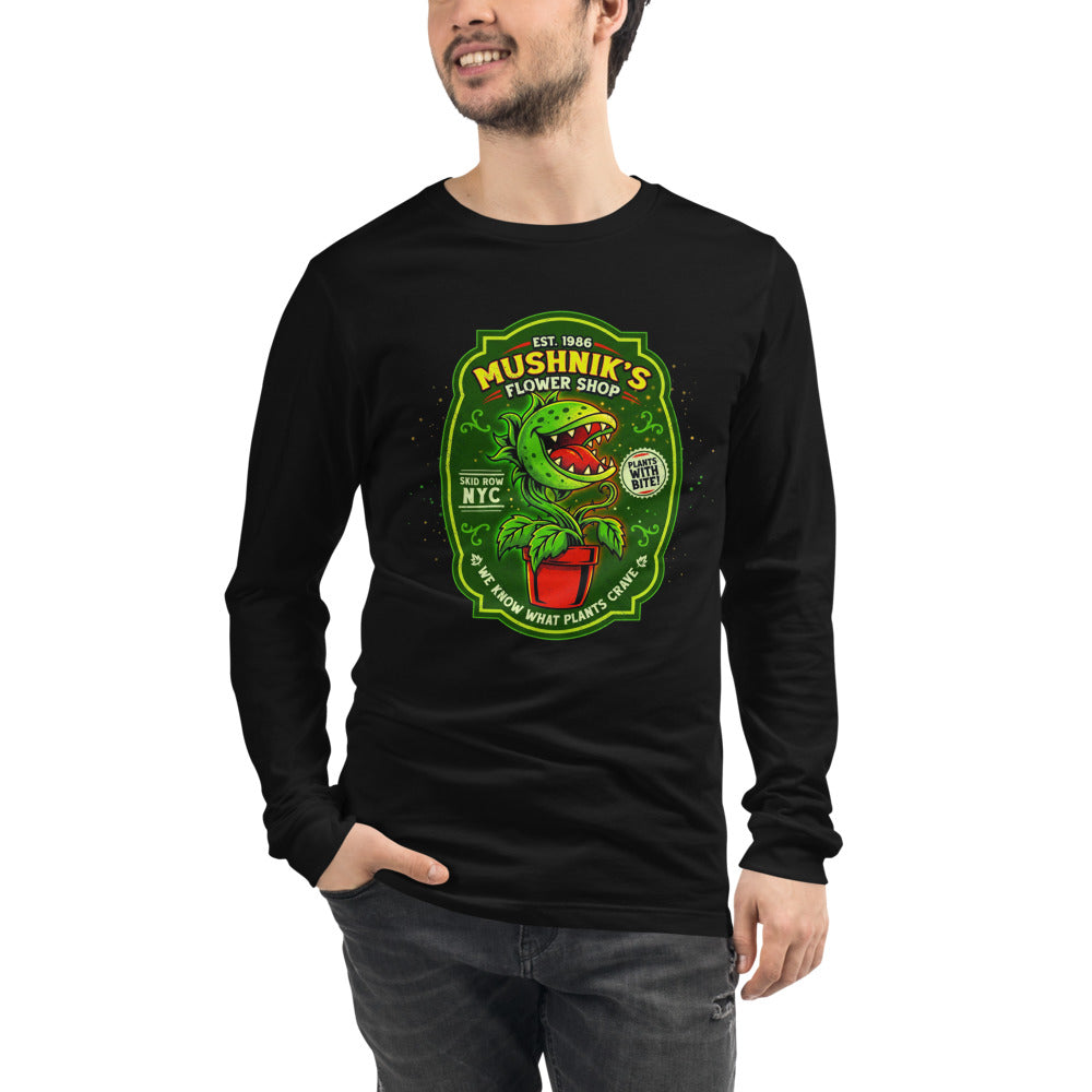 Manga Larga Little Shop of Horrors Mushniks Flower Shop - Modelo masculino