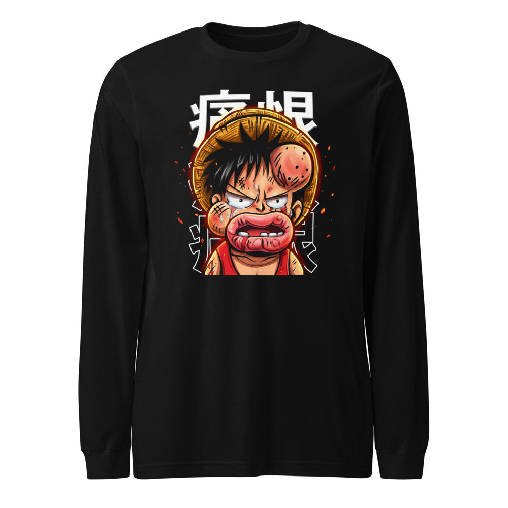 Manga Larga One Piece Luffy Crying Swollen Lips Kanji - Frente