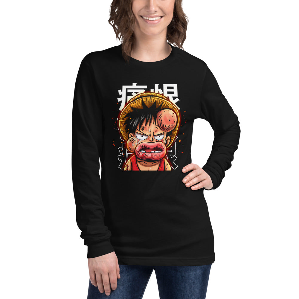 Manga Larga One Piece Luffy Crying Swollen Lips Kanji - Modelo femenina