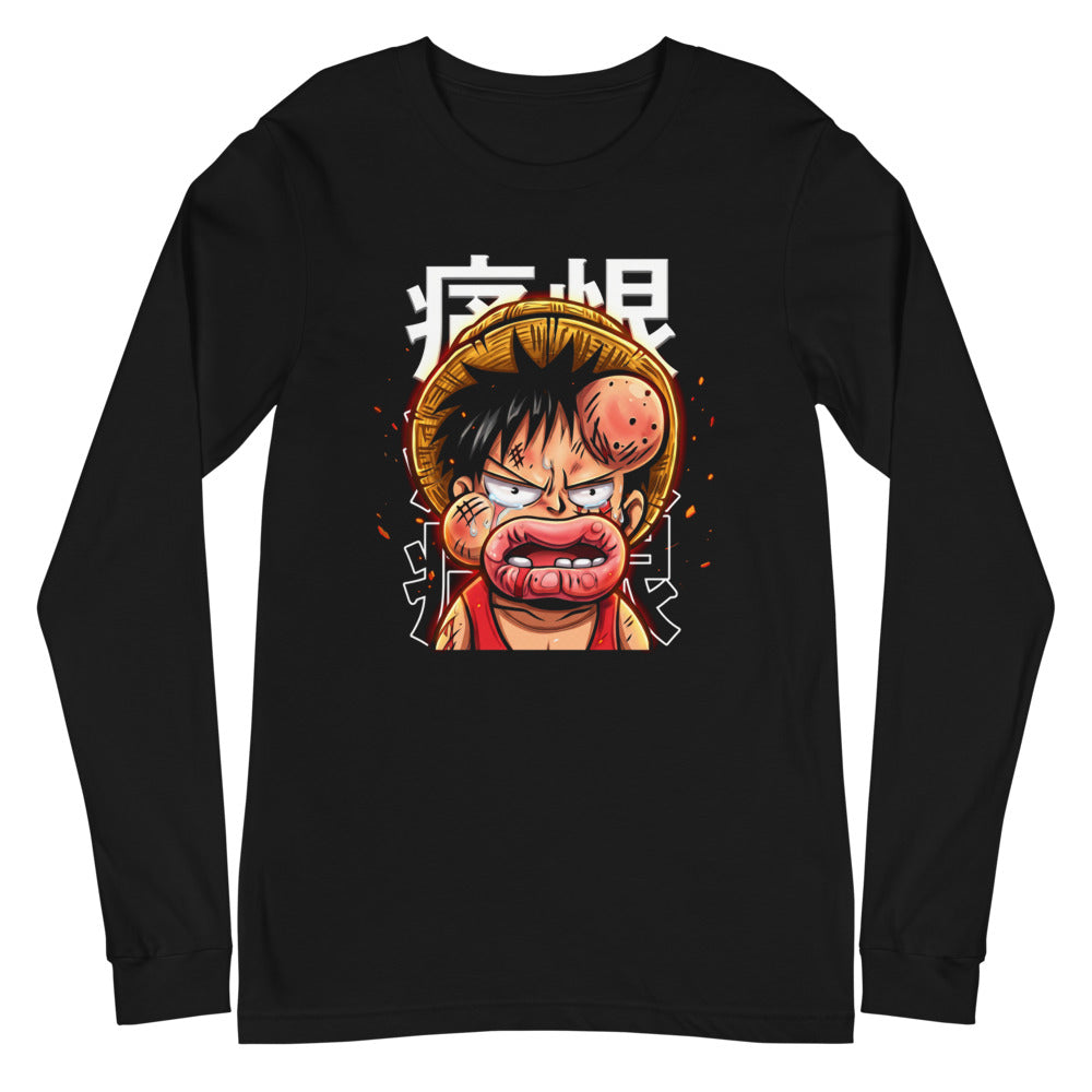 Manga Larga One Piece Luffy Crying Swollen Lips Kanji - Plano