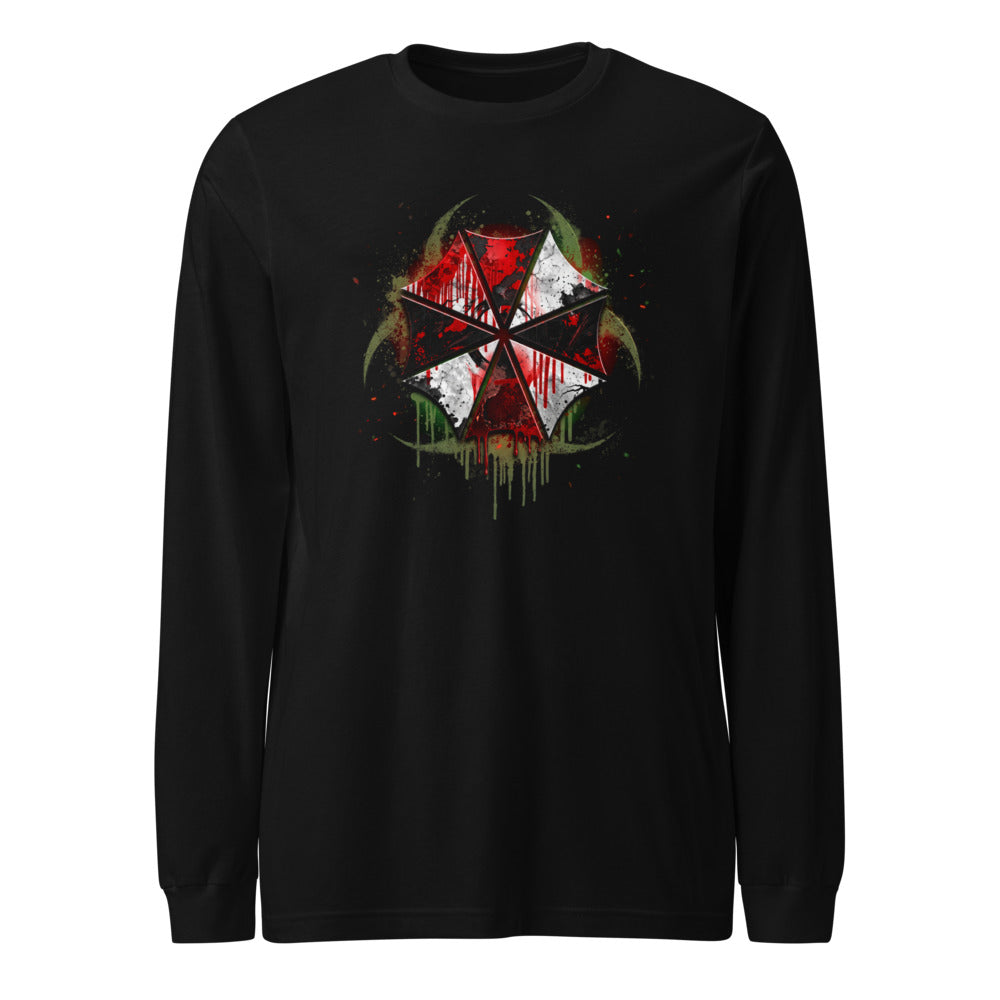 Manga Larga Resident Evil Umbrella Biohazard Grunge Logo - Frente