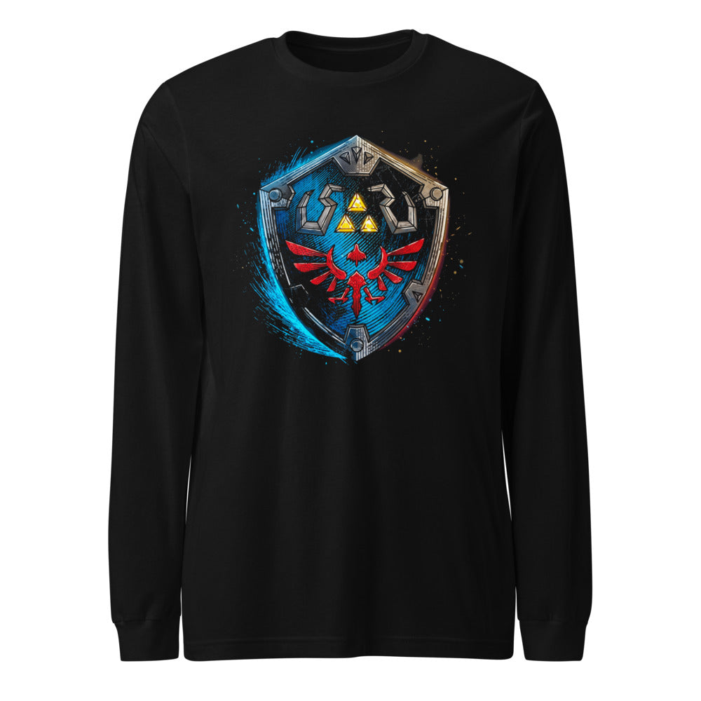 Manga Larga Zelda Hylian Shield Triforce Blue Brushstroke - Frente