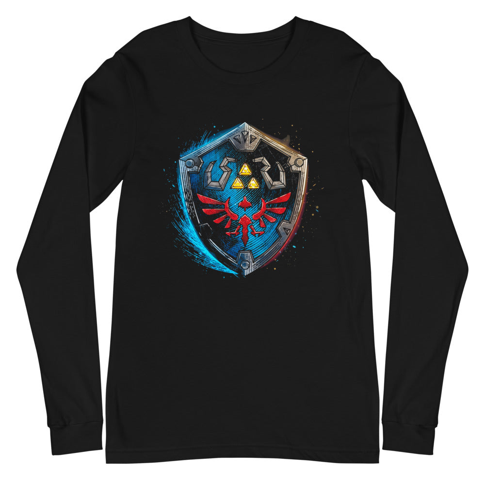 Manga Larga Zelda Hylian Shield Triforce Blue Brushstroke - Plano
