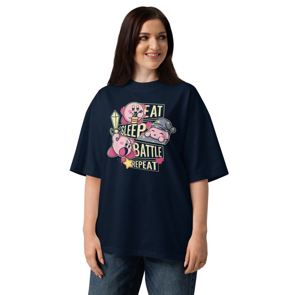 Oversize Eat, Sleep, Battle and Repeat Kirby - Modelo femenina