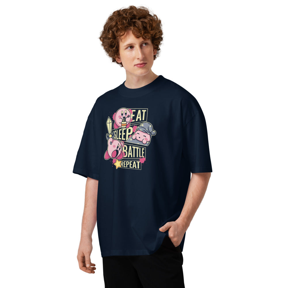 Oversize Eat, Sleep, Battle and Repeat Kirby - Modelo masculino