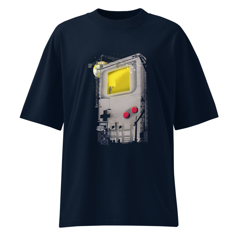 Oversize Game Boy Under Construction Tower Cranes - Frente fantasma