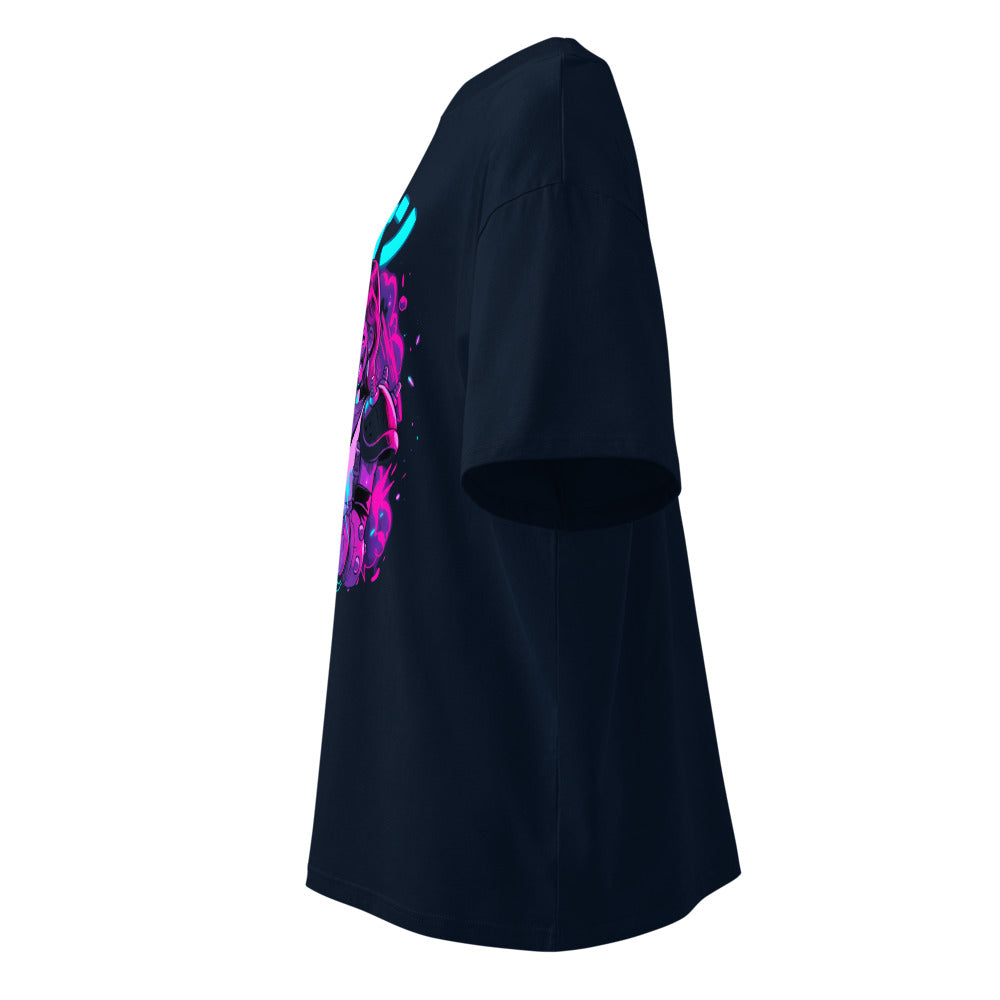 Oversize Neon Gas Mask Girl Cyberpunk Armor - Lateral fantasma