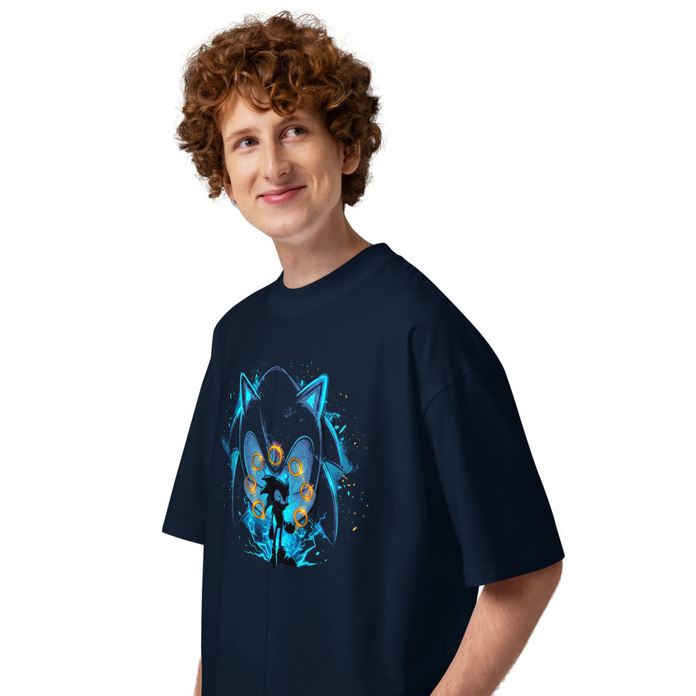 Oversize Sonic Giant Head Gold Rings Lightning - Modelo masculino lateral