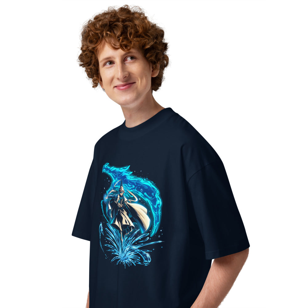 Oversize Water Wizard Blue Dragon Splash - Modelo masculino lateral
