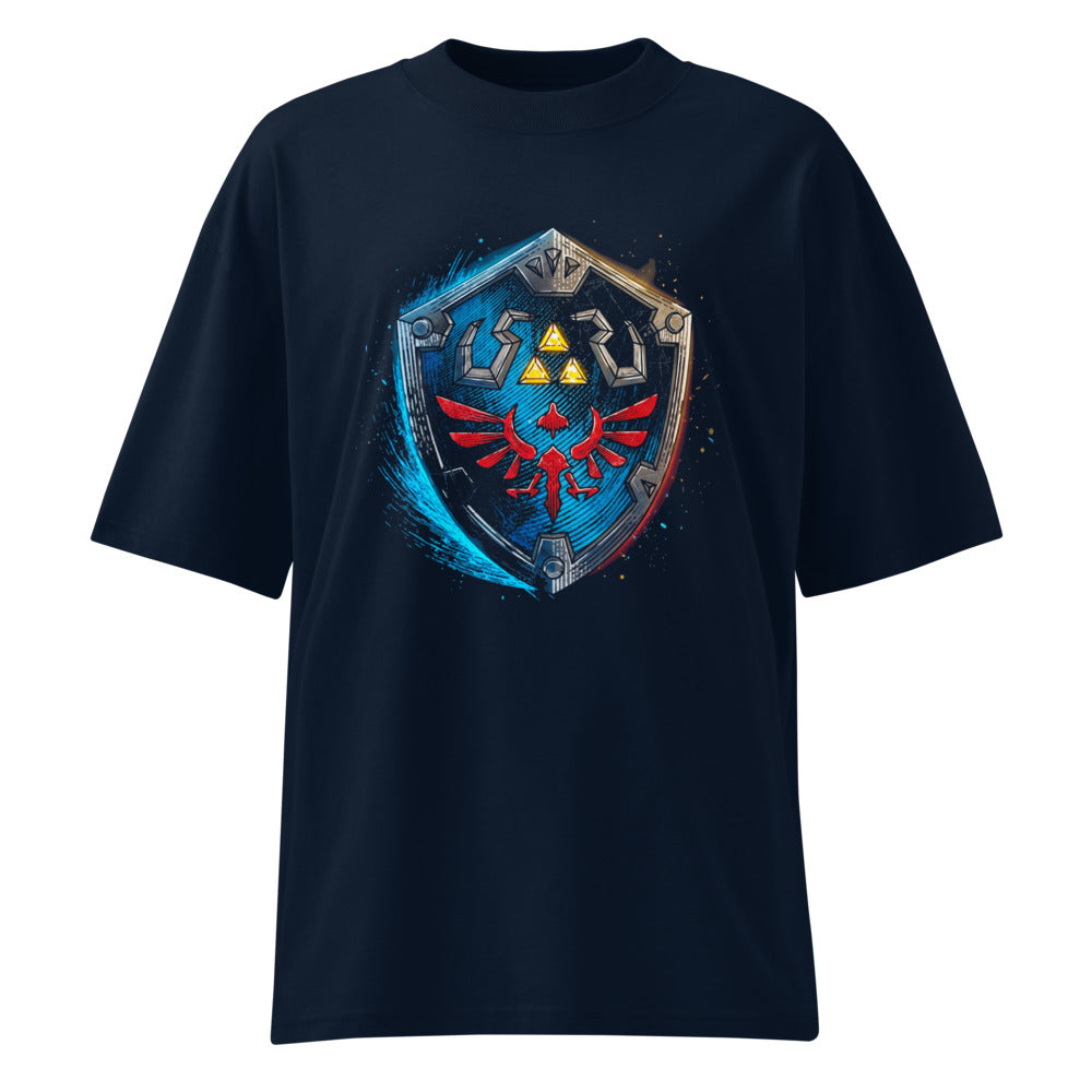 Oversize Zelda Hylian Shield Triforce Blue Brushstroke - Frente fantasma