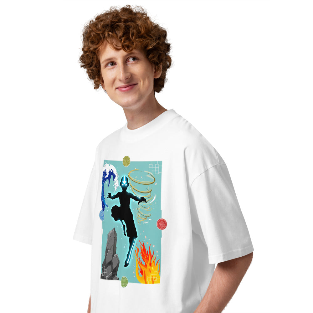 Oversize Avatar Aang Four Elements Silhouette - Modelo masculino lateral