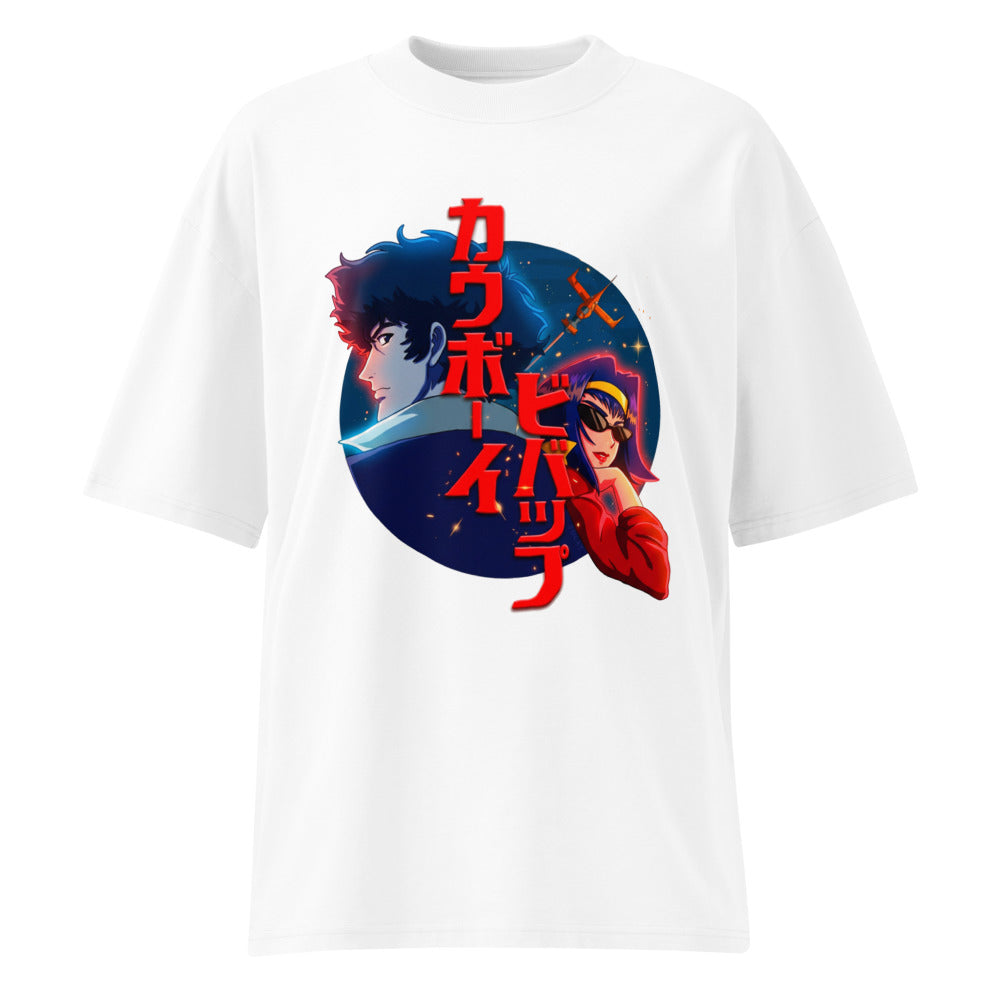 Oversize Cowboy Bebop Spike And Faye Red Katakana - Frente fantasma