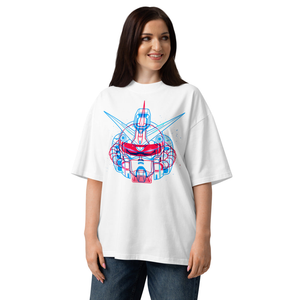 Oversize Gundam Red Blue Double Exposure - Modelo femenina