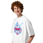 Oversize Gundam Red Blue Double Exposure - Modelo masculino lateral