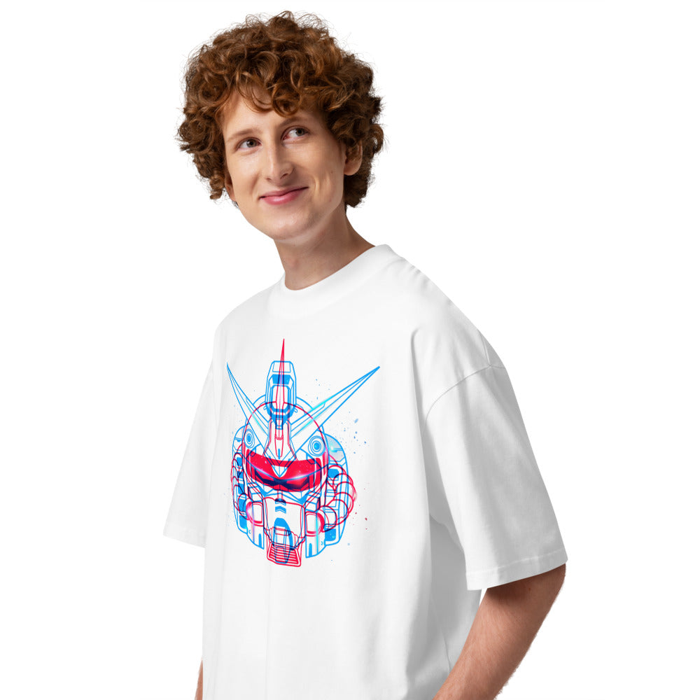 Oversize Gundam Red Blue Double Exposure - Modelo masculino lateral