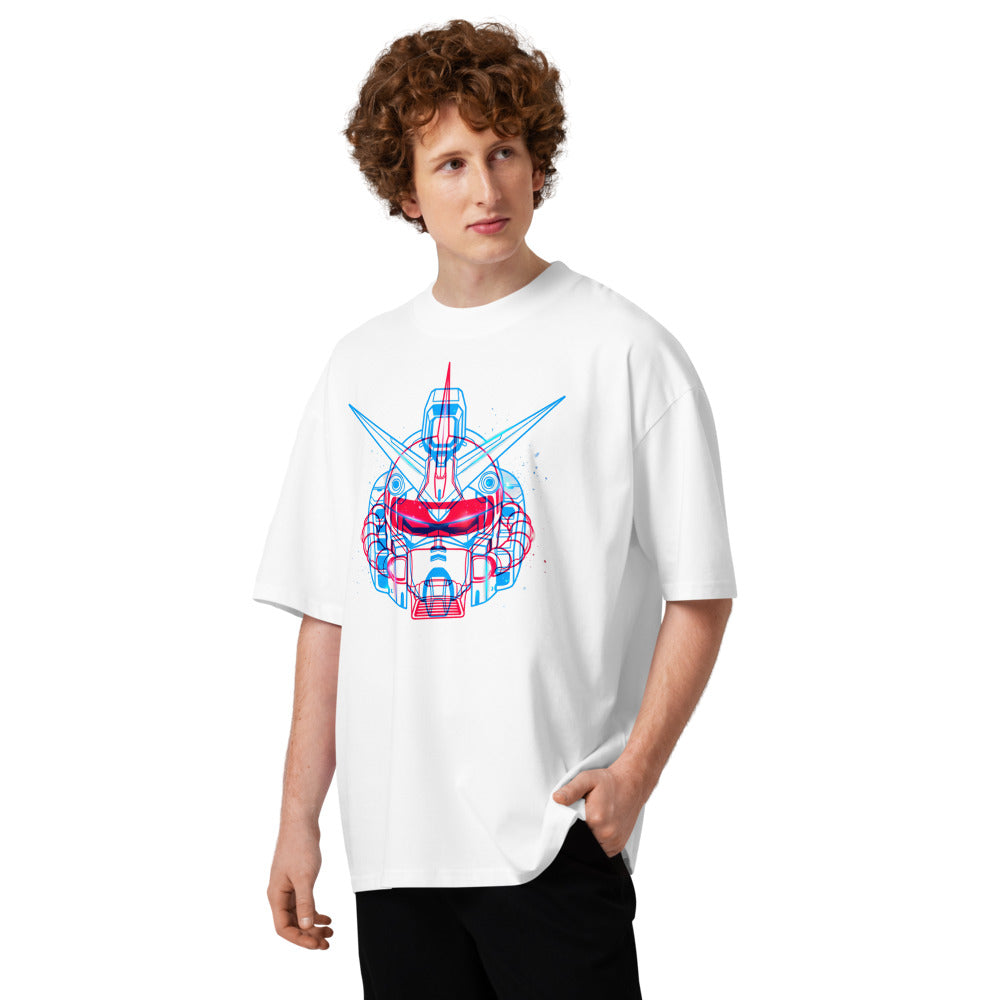 Oversize Gundam Red Blue Double Exposure - Modelo masculino