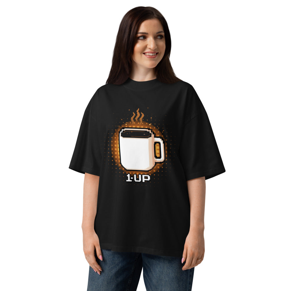 Oversize 1 Up Pixel Coffee Mug Amber Glow - Modelo femenina