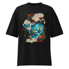 Oversize Blue Fanged Cat Crow And Roses - Frente fantasma