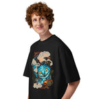 Oversize Blue Fanged Cat Crow And Roses - Modelo masculino lateral