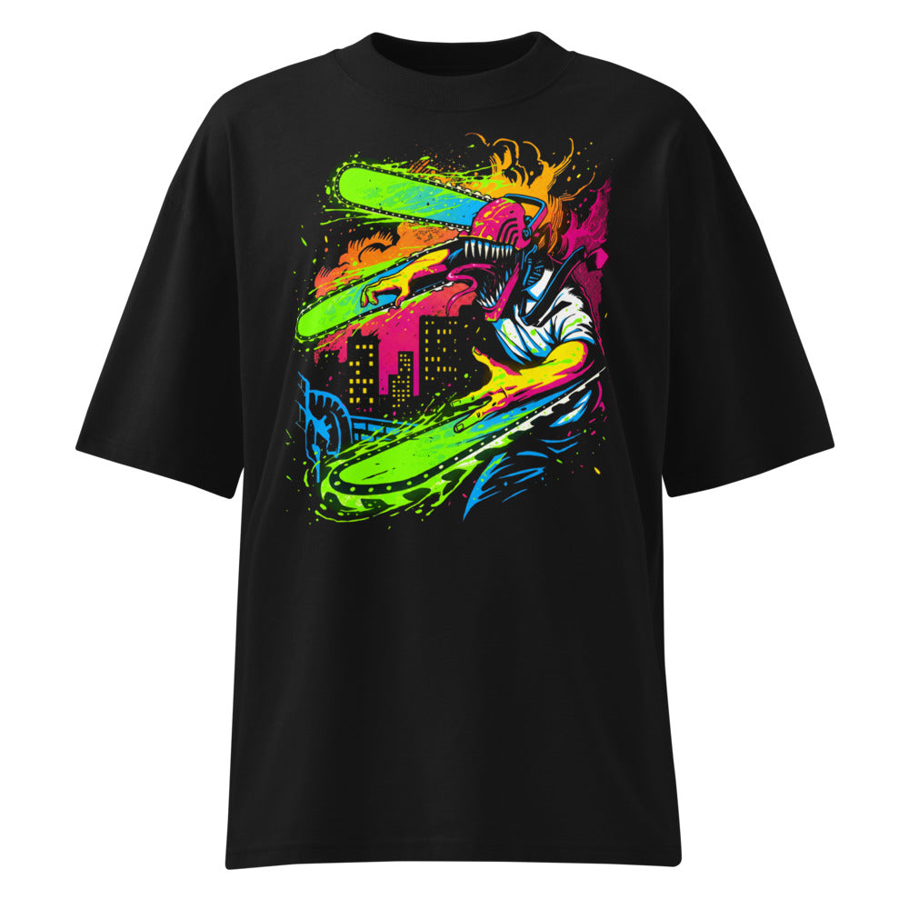Oversize Chainsaw Man Neon Splatter City - Frente fantasma