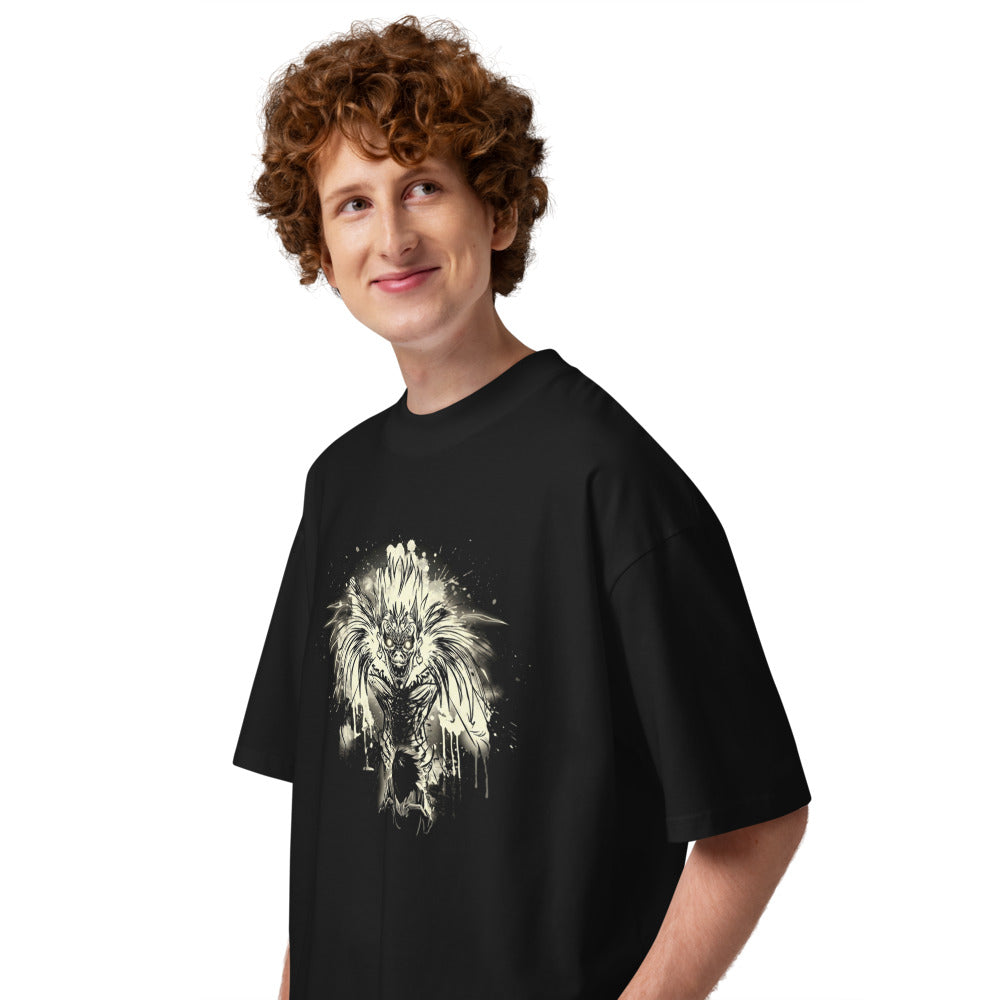 Oversize Death Note Ryuk Ink Splatter Shinigami - Modelo masculino lateral