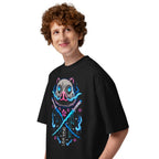 Oversize Demon Slayer Inosuke Boar Mask Blue Flames - Modelo masculino lateral