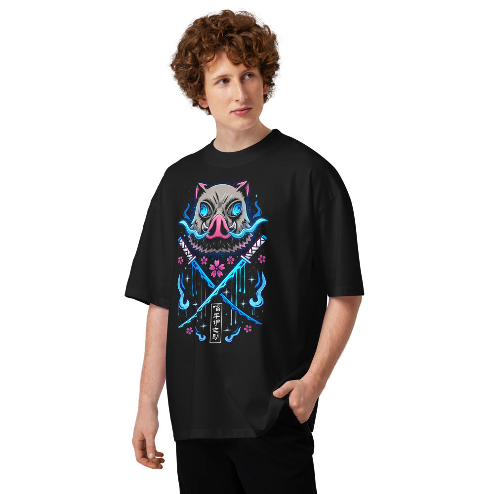 Oversize Demon Slayer Inosuke Boar Mask Blue Flames - Modelo masculino