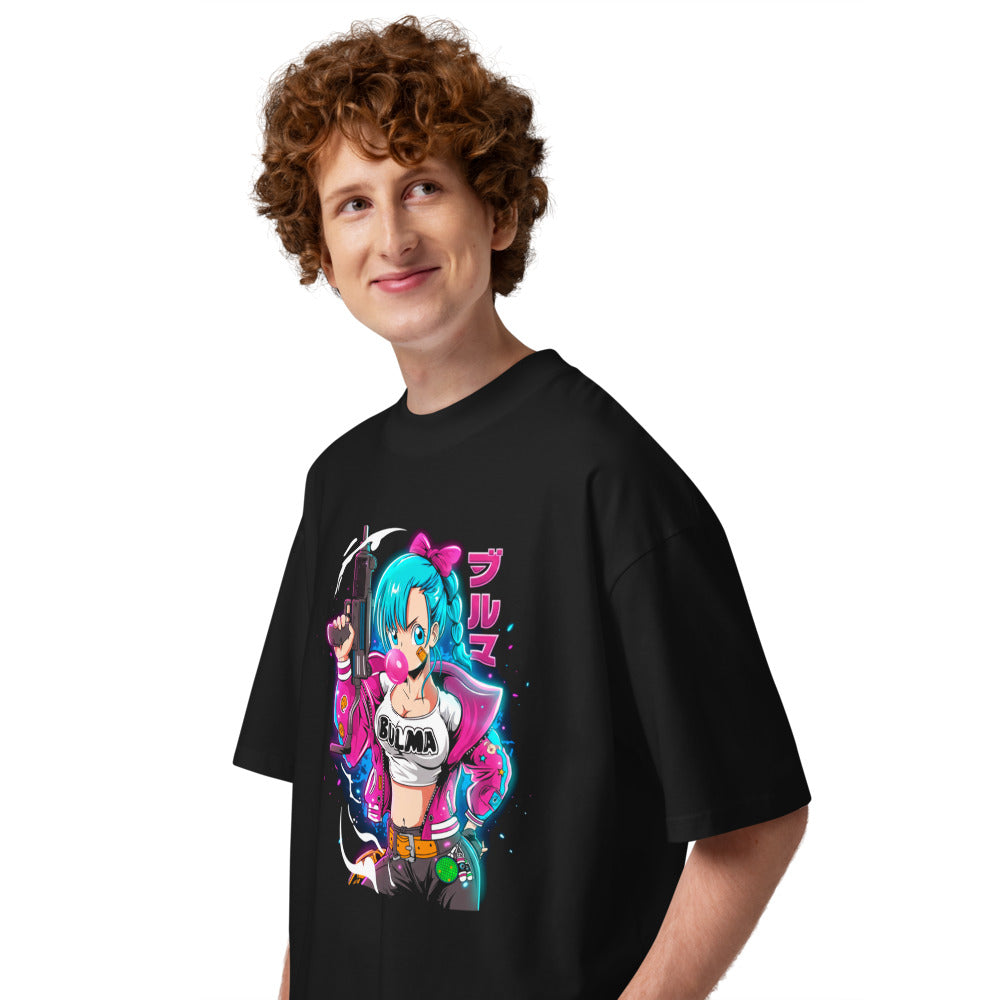 Oversize Dragon Ball Bulma Neon Bubble Gum Jacket - Modelo masculino lateral