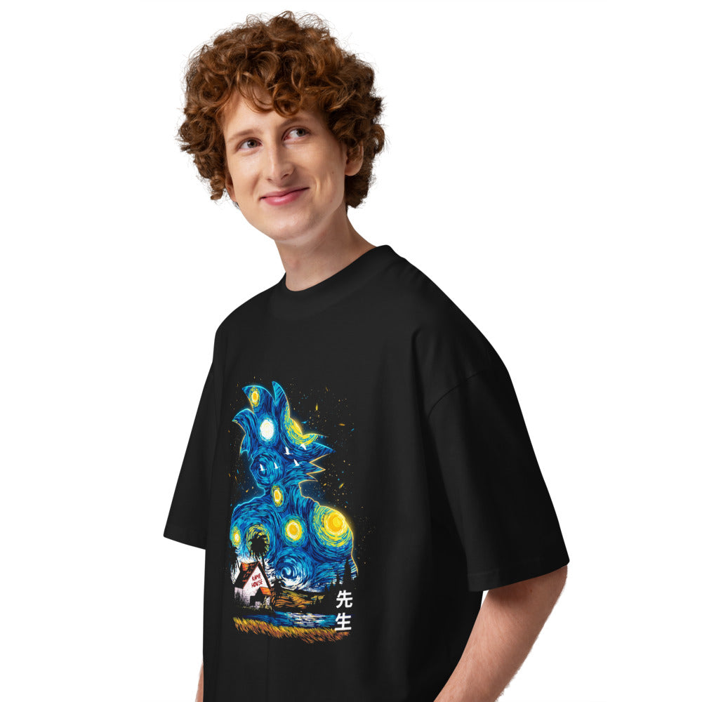 Oversize Dragon Ball Goku Starry Night Kame House - Modelo masculino lateral