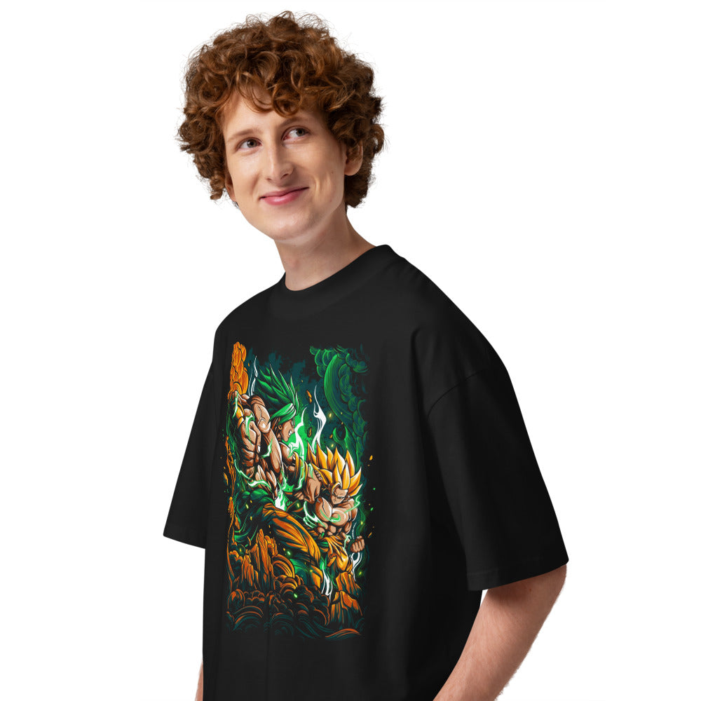 Oversize Dragon Ball Goku Vs Broly Green Aura - Modelo masculino lateral