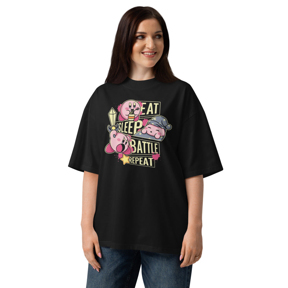 Oversize Eat, Sleep, Battle and Repeat Kirby - Modelo femenina