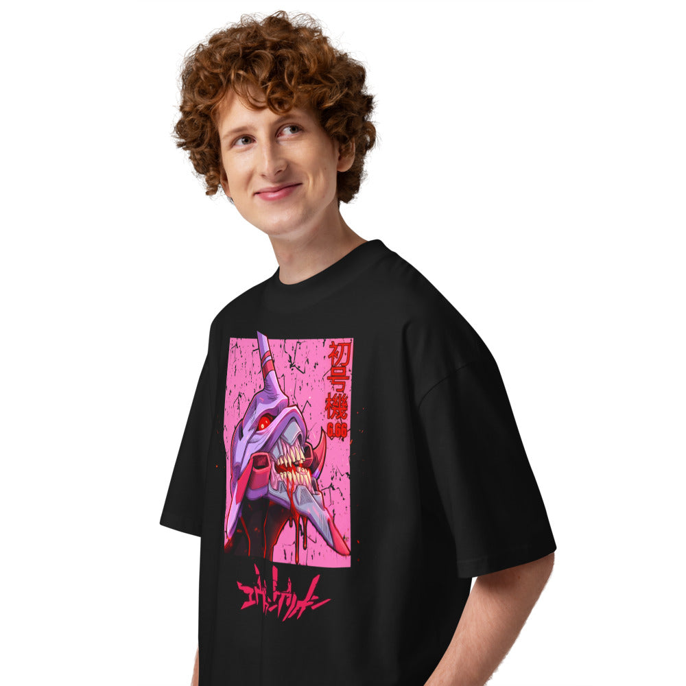 Oversize Evangelion Eva 01 Berserk Pink - Modelo masculino lateral