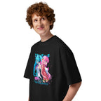 Oversize Hatsune Miku Bocchi Back To Back Neon - Modelo masculino lateral