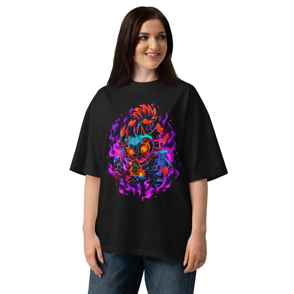 Oversize Majora's Mask Skull Kid Neon Purple Flames - Modelo femenina