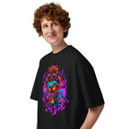 Oversize Majora's Mask Skull Kid Neon Purple Flames - Modelo masculino lateral