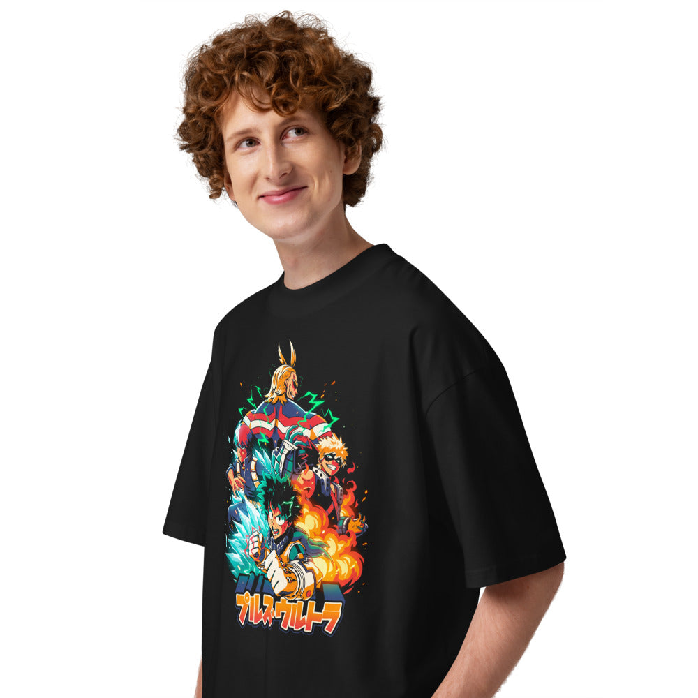 Oversize My Hero Academia Plus Ultra Deku Todoroki Bakugo - Modelo masculino lateral